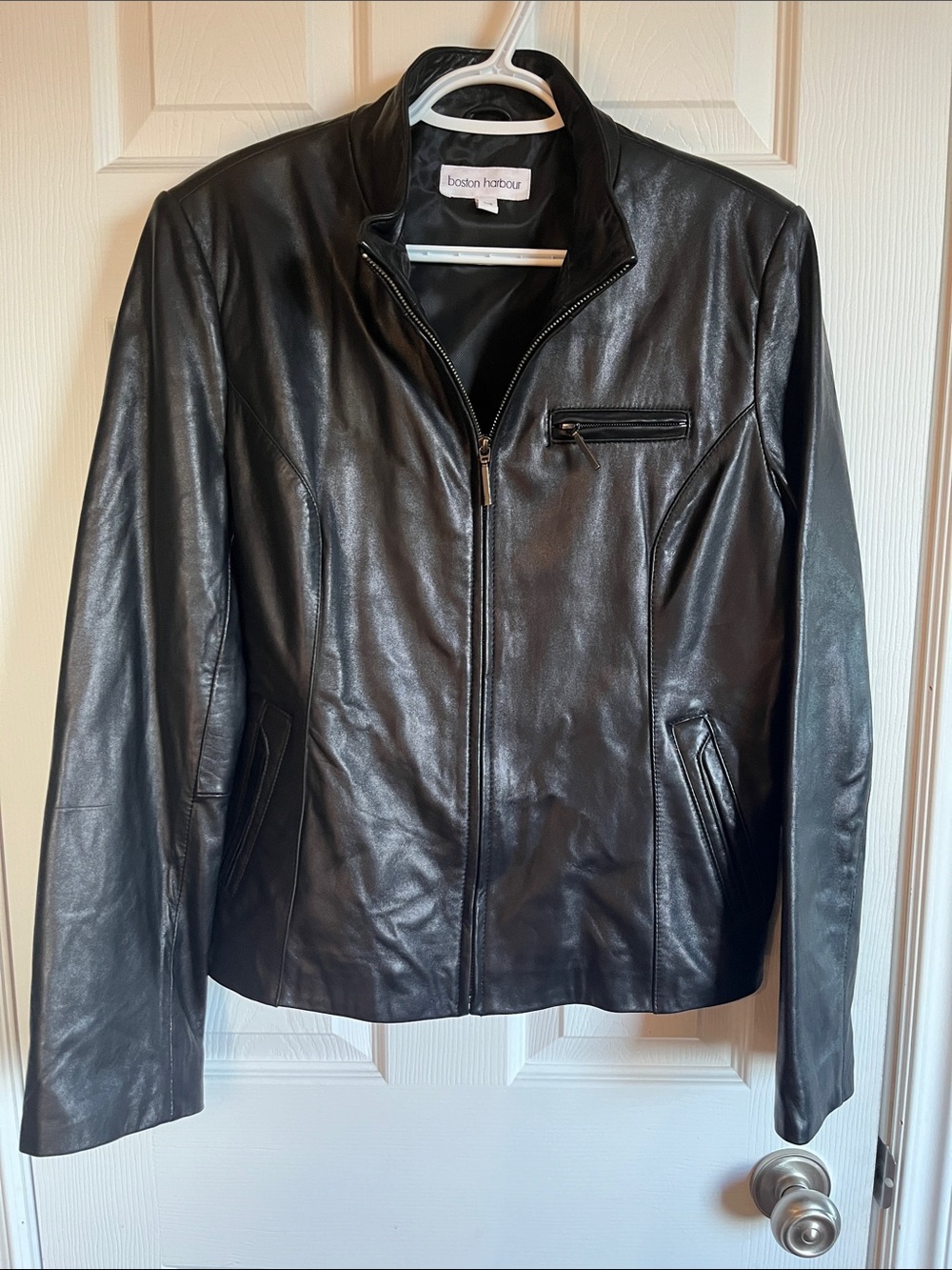 Boston Harbour Women's Black Leather Zip Jacket